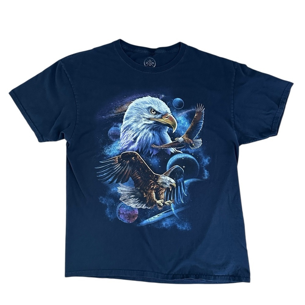 Cosmic Eagle Graphic Tee – Galaxy Space Print – 100% Cotton – Size L